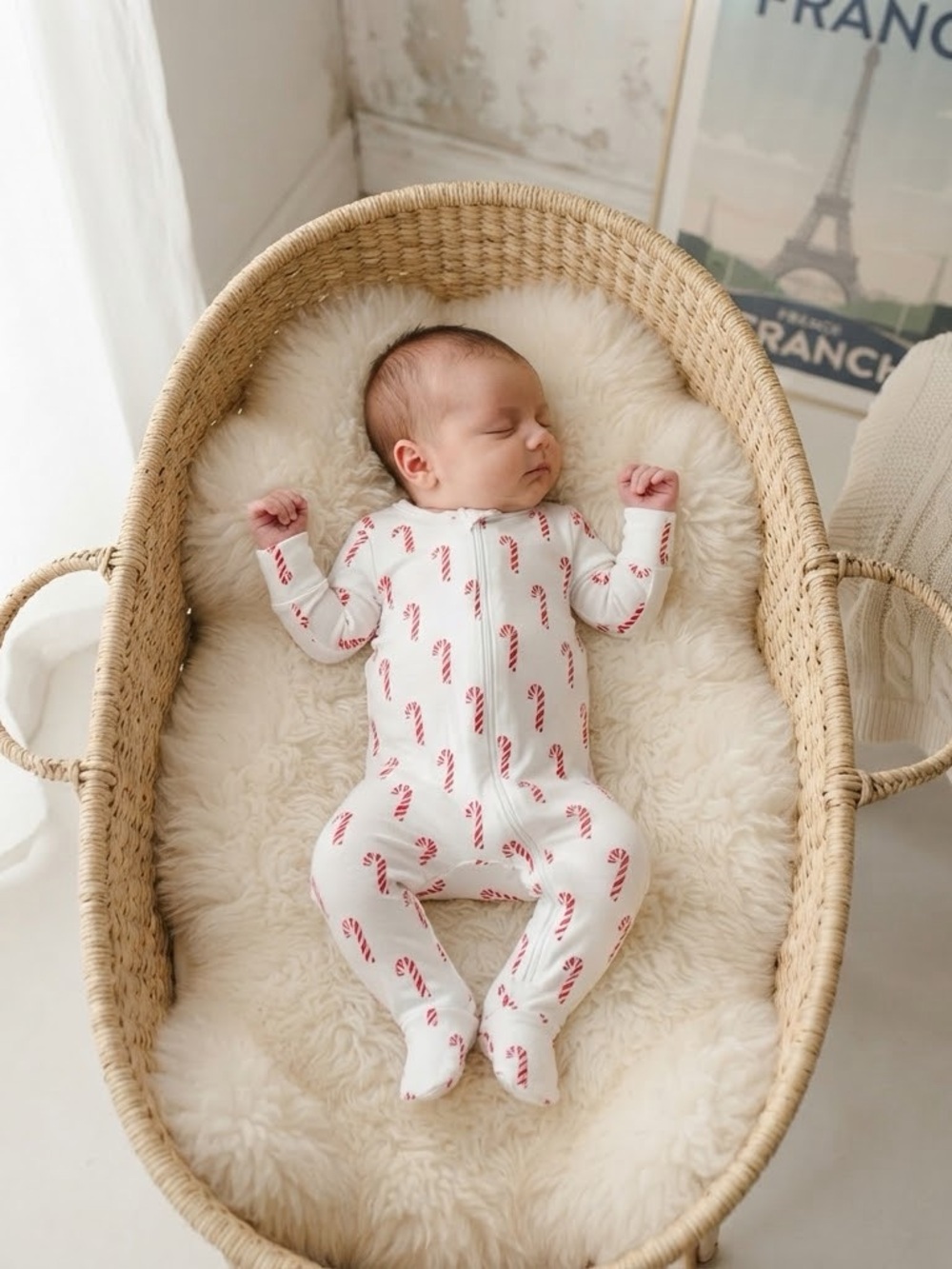 Primary Organic Candy Cane 2-Way Zipper Footed Sleeper